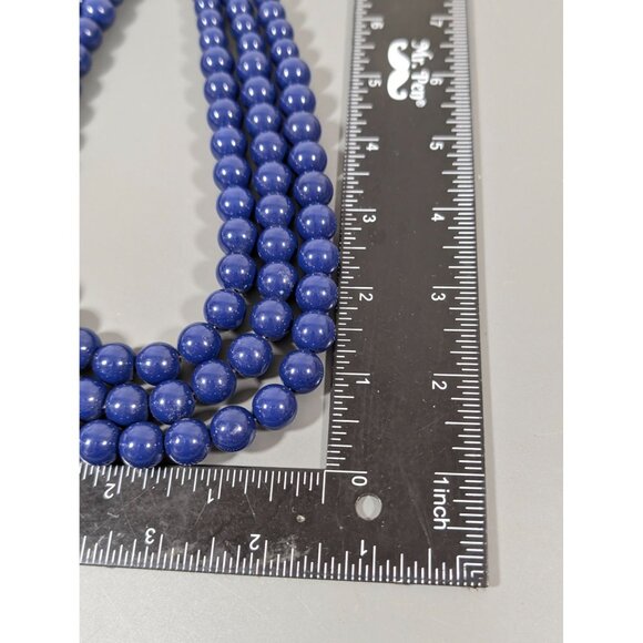 Blue Round Bead Triple Strand Necklace Statement Classic Retro 20 - Picture 7 of 7